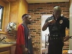 Black Police Guy Sucks a Dude and Bangs His Ass in the Kitchen