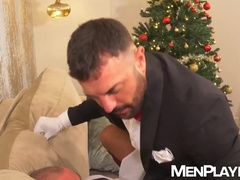 Obedient butler Max deepthroats his master Adam Francos cock for Xmas