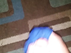 Cum on Allison's Victoria Secret Blue thong
