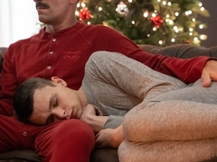 Stepfamily Christmas fuck with a grey bodysuit twink