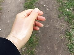Wearing transparent latex gloves outdoor