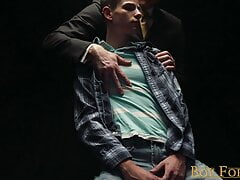 Tall daddy dom strips and grooms twinks for slave auction