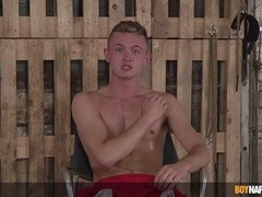 Tied up submissive Oliver Wesley sensually teased with wax and pleased by dominant