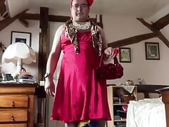 In outfit with a red evening dress for a night out