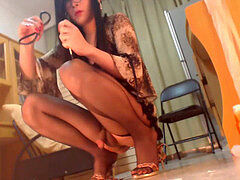 Pretty japanese Crossdresser Plays With Her pipe