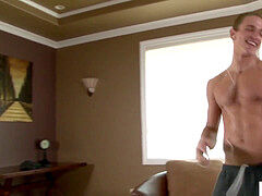 muscled unexperienced hairy man solo playing