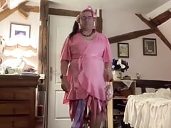 Dressed with a little pink wrap dress for a night out