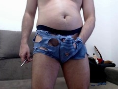 Chubby gay, underwear handjob, solo