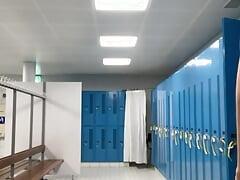 Wanking my big cock in the gym locker room