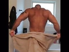 Bodybuilder Caleb after shower dry off