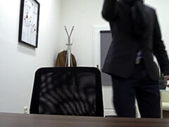 Blondie with a bowtie gets fucked on all fours