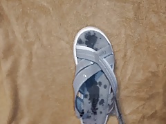 Sport sandal gets cum covered