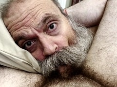 Eye contact, mature old grandpa, blowjob cum swallow