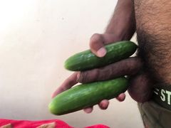 dasdy Big black cock masturbation with big 2 dildos