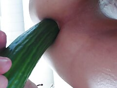 Shaved gay fucking himself in the asshole