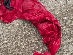 clean shoes on red dress