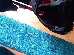 Tradesman wanking and cumming with 2 different panties