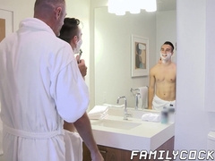 Hung daddy treats stepson with cock during his first shave