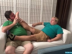 Chubby Nemo worships his master's feet to give Matt some relief