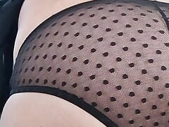 CD Teases in See Through Lingerie and Panties and Masturbates Until He Cums