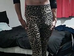 Horny cd enjoying my leopard print leggings against my tight butt