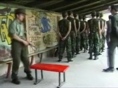 Military spanking with leather belt