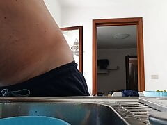 I just wanted to wash dishes but he needs to pee!