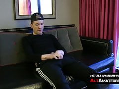Good looking alt dude fingers his bum and jerks off solo