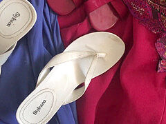 Wearing beautiful women dress using her clothes and cum in heels