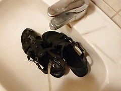 Piss in wifes wedge sandals
