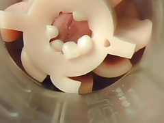 Close up of fleshlight toy fucking cock big bell end