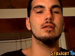 Straight thug with piercings talks dirty and strokes himself