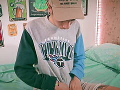 Sport Twink Magic C Jerking His Big Cock Through The Side of His Shorts