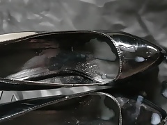 Mrs slutty patent heels leather skirt cummed