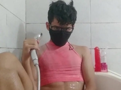 A femboy taking a ultra-cute bathroom while toying with his pooper