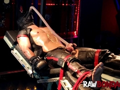 Intense foot play domination and cock pump gay bondage