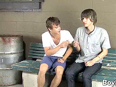 lads pulverize in public rest room and try glory hole out too
