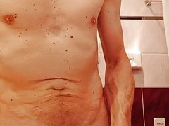 Jerk off in the hotel bathroom