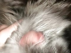 Jerking With Silver Fox Fur and Cumming