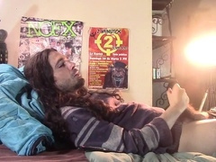 Naughty male punk rocker slurps his own cum in wild solo session (Right Angle)