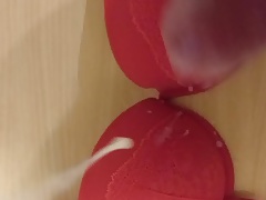 Cum on red bombshell bra
