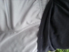 Grey Shorts Freeballing (Commando) flaccid cock swinging 2