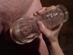 Dominant partner sucks the cock dry after he plays with his male slave