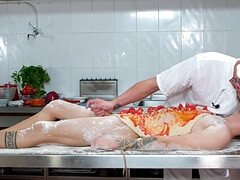 The horny cook tries some foot porn with his new twink