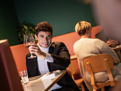 Steamy blokes get intimate at the restaurant in a flaming duo