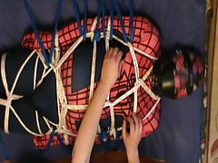 Tied Spiderman on the guest bed