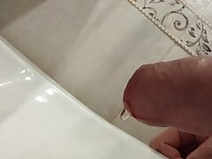 Closeup pee from uncut cock