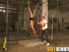 Young homosexual guy tied up and punished by dominant geezer
