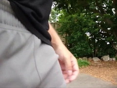 Freeballing Grey Cut-offs: Sluggish Trouser snake Wagging Outdoors