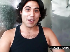 Hairy butt muncher strokes his rock solid cock solo